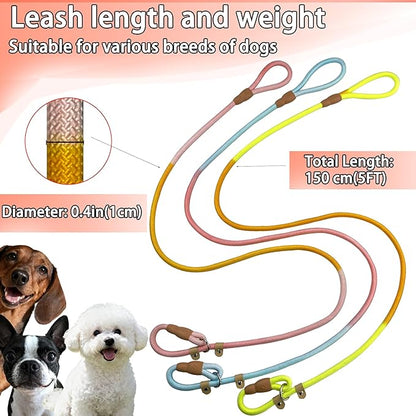 3-Pack Lightweight Adjustable Nylon Dog leashes Leather Buckles Macaron Dog leashes for S/M Dogs,5.2ft Long,White Ultra-Soft eco-Cotton Lining,No Collar Needed