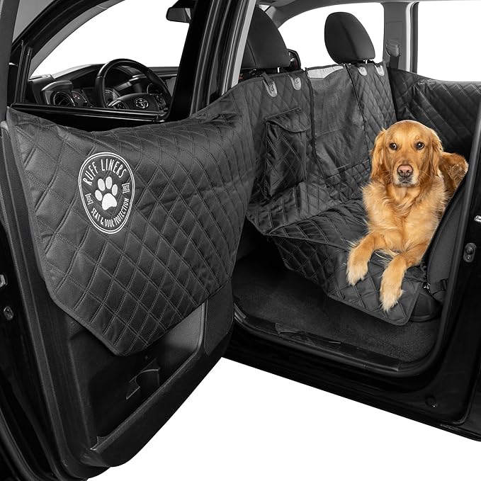 Ruff Liners Large Dog Seat Cover, Black – As Seen on Shark Tank – Back Seat Protector for Full-Size Trucks – Waterproof, Machine-Washable, Touch Fasteners, & Belt Slots – Heavy-Duty Dog Hammock