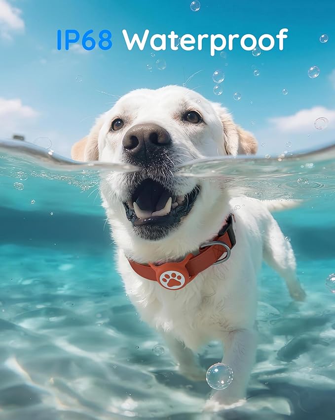 WhoseID IP68 Waterpoof Dog Airtag Holder, Stretchy Silicone Full Body Covered Apple Air Tag Holder for Dog Cat Collar Fit All Width Collar (Red, 1 Pack)