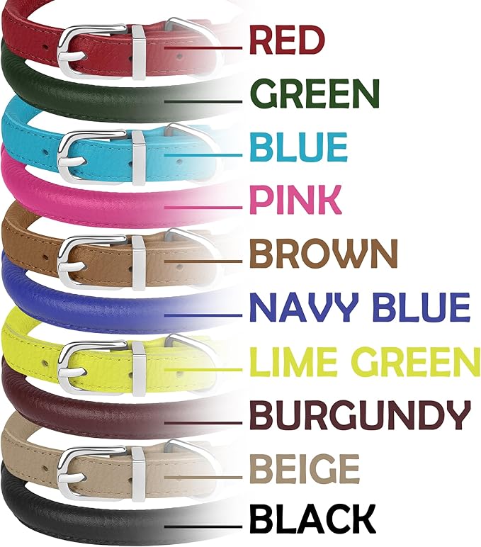 OOPSDOGGY Rolled Leather Dog Collar Soft Roll Collars for Small Medium Large Dogs Puppy (Pink, XS, 8"-11")