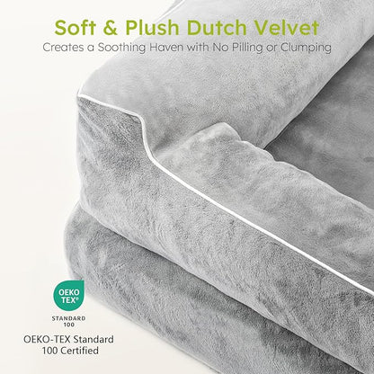 CWAWZ Extra Large Dog Bed, Orthopedic Dog Bed with Cooling Gel Memory Foam, Waterproof XL Pet Bed with Removable Washable Cover, 42" Pet Sofa Couch Dutch Velvet with Bone Toy, Light Gray