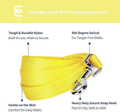 Blueberry Pet Essentials Blazing Yellow Dog Leash for Large - 4' * 1" Dogs | Heavy Duty Nylon Lead | Lightweight Puppy & Cat Leash for Walking & Training