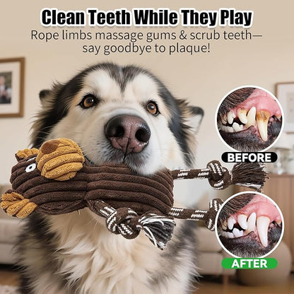 5 Pack Large Dog Squeaky Toys,Tough Stuffed Plush Dog chew Toys Assortment,Durable Plush Animal Dog Toys with Tug of War Rope to Keep Them Busy, Puppy Toys Value Bundle for Small Medium Large Dogs