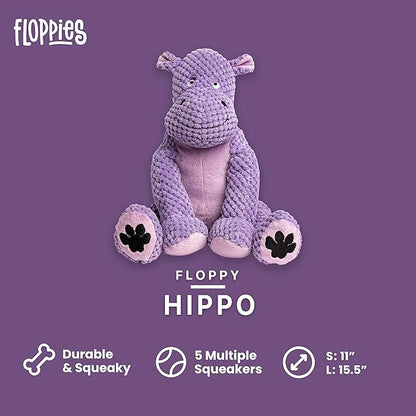 fabdog Floppies Plush Dog Toy - Cute & Durable Squeaky Dog Toys - Best Squeak Toy for Puppies and All Breeds | Ideal Pet Gift| Large Hippo