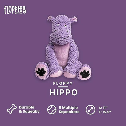 fabdog Floppies Plush Dog Toy - Cute & Durable Squeaky Dog Toys - Best Squeak Toy for Puppies and All Breeds | Ideal Pet Gift| Large Hippo