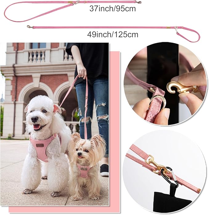 Puppytie No Pull xs Dog Harness with Multifunction Dog Leash,Soft Adjustable No Choke Escape Proof Pet Harness Vest,Pink,XS