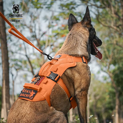 OneTigris Escape Proof Dog Harness, No Pull Dog Harness with Handles, Tactical Multi-Use Support Dogs Harnes for Large Dogs Everyday Wear Walking Hiking Training (Orange, Medium)