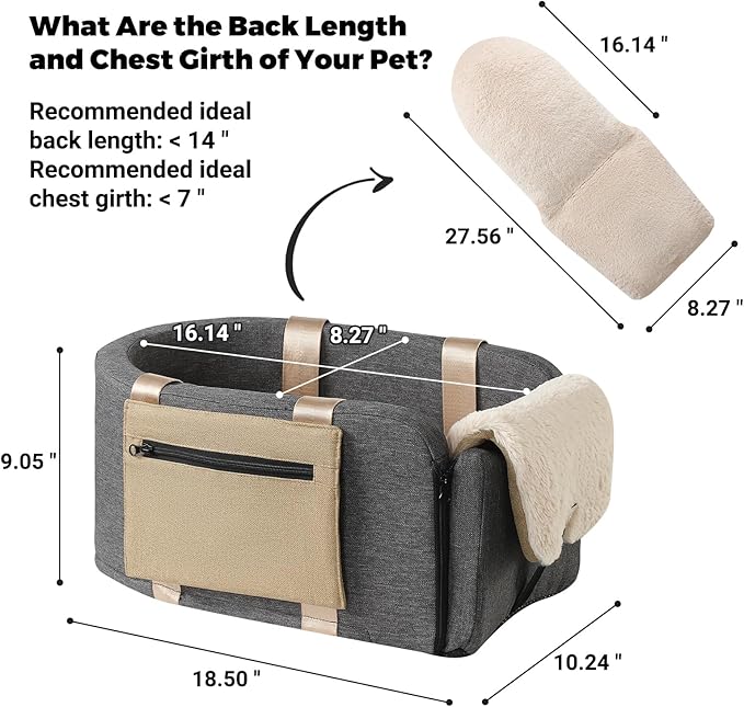 Cathpetic Console Dog Car Seat Cat Carrier - Pet Car Booster Seat on Cars' Armrest Travel Bags for Cats Dogs with Easy Carrying Strap Dog Travel Carrier with Safety Tethers