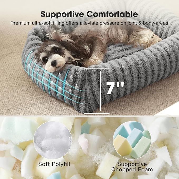 MIXJOY Medium Dog Beds for Medium Sized Dog, Calming Warming Pet Beds, Washable Dogs Bed with Removable Cover, Rectangle Pet Bed with Non-Slip Bottom, 25"x21"x7", Grey