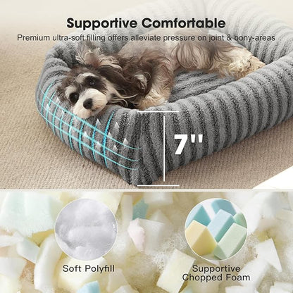 MIXJOY Medium Dog Beds for Medium Sized Dog, Calming Warming Pet Beds, Washable Dogs Bed with Removable Cover, Rectangle Pet Bed with Non-Slip Bottom, 25"x21"x7", Grey