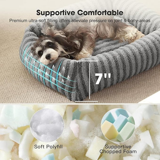 MIXJOY Medium Dog Beds for Medium Sized Dog, Calming Warming Pet Beds, Washable Dogs Bed with Removable Cover, Rectangle Pet Bed with Non-Slip Bottom, 25"x21"x7", Grey