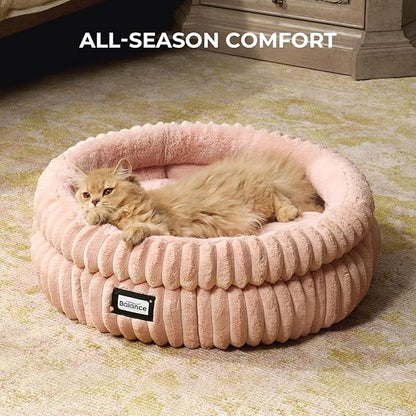 BALANCE Cat Bed Kitten Bed, Washable Round Cat Beds for Indoor Cats,Super Soft Plush Faux Fur Pet Bed for Puppy and Kitten with Anti-Slip Bottom