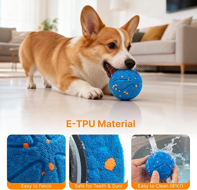Pubialo Interactive Dog Ball Toys Electric Automatic Moving Dog Toys to Keep Them Busy Rechargeable Smart Rolling Squeaky Ball for Large