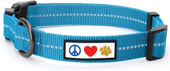 Pawtitas Recycled Dog Collar with Reflective Stitched Puppy Collar Made from Plastic Bottles Collected from Oceans Large Teal Turquoise Wave