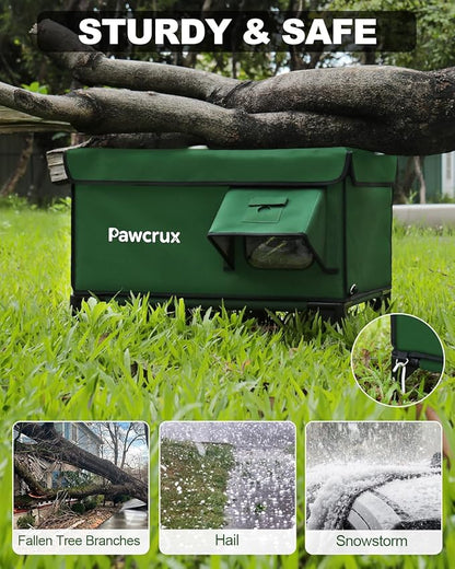Weatherproof Heated Cat House for Outdoor in Winter, Heated Cat Bed Kitty Shelter with Cat Heating Pad, Insulated & Safe Escape Door, Warm House for Outside Stray Cat (Green, 12"x16"x16")