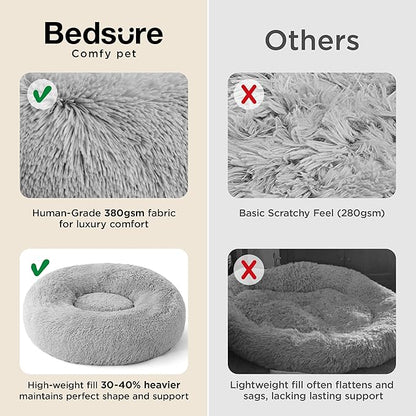 Bedsure Calming Dog Bed for Medium Dogs - Donut Washable Medium Pet Bed, 30 inches Anti-Slip Round Fluffy Plush Faux Fur Cat Bed, Fits up to 45 lbs Pets, Pale Grey