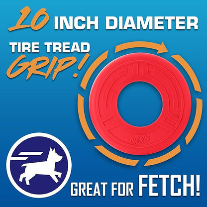 Nerf Dog Atomic Flyer Outdoor Dog Toy, 10 Inch Flying Disc Dog Fetch Toy, Rubber Dog Toy for Medium Dogs and Large Dogs, Red (Pack of 2)