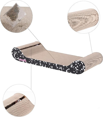 The LICKER Store CSR1003B Rini 23.75" Modern Cardboard Lounge Bed Cat Scratcher with Built-in Bell Toys and Catnip, Black/White