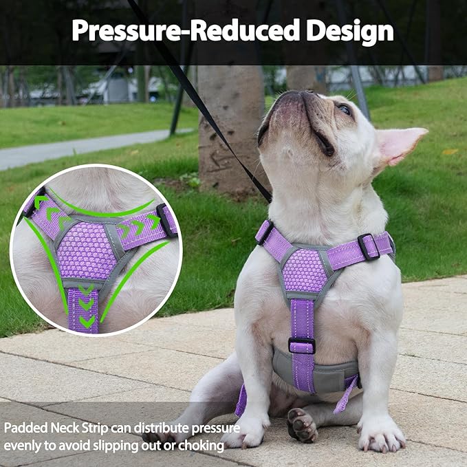 Huntboo Escape Proof Dog Harness, Escape Artist Harness, Reflective Dog Harness with Handle, Durable,Adjustable Vest for Small Medium Large Dogs Walking, Training,and Running Gear(Lavender Purple,XL)
