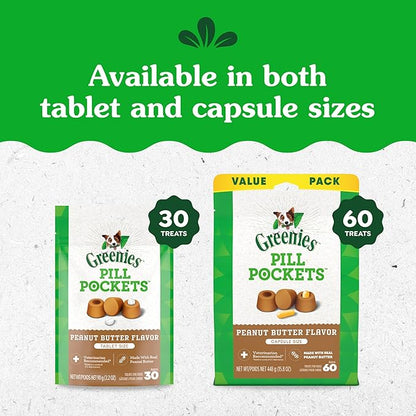 Greenies Pill Pockets, Small Size Dog Treats, Peanut Butter Flavor, 3.2 oz. Pouch