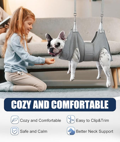 Kkiimatt Dog Grooming Hammock Harness, M Size Grooming Sling Restraint for Nail Trim, Silver Gray Holder Hanger for Grooming with Thick Neck Support