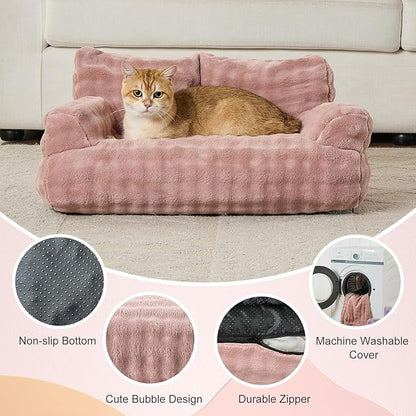 Yaning Cat Couch Bed, Cute Soft Pet Sofa for Indoor Cats Kittens Puppies with Removable Washable Cover, 26"x15", Dusty Pink