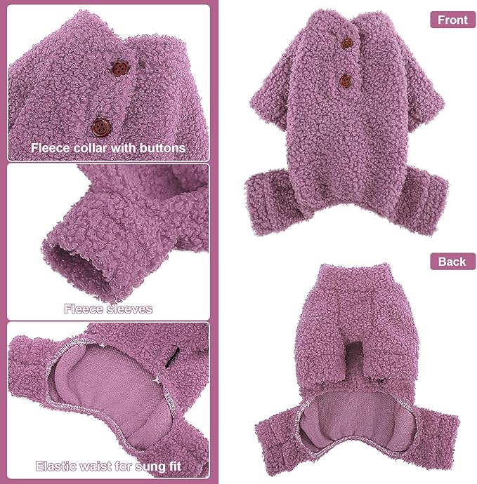 Dog Sweaters for Small Dogs Winter Dog Pajamas Sized Dogs Boy Girl Fleece Pet Clothes Puppy Outfit 4 Legs Jumpsuits for Chihuahua Yorkie Cat Apparel, Purple, M