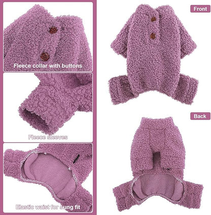 Dog Sweaters for Small Dogs Winter Dog Pajamas Sized Dogs Boy Girl Fleece Pet Clothes Puppy Outfit 4 Legs Jumpsuits for Chihuahua Yorkie Cat Apparel (Purple, X-Small)