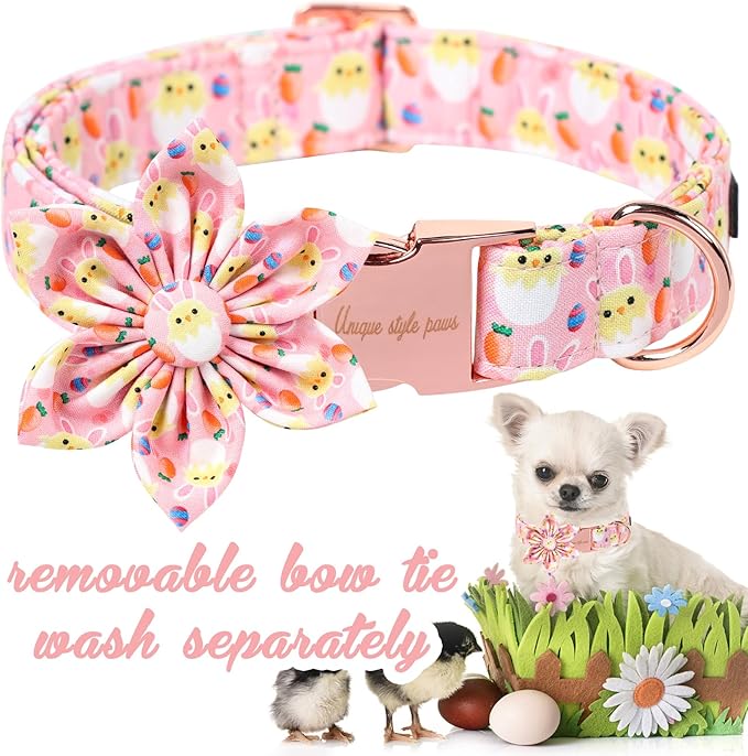 Unique style paws Easter Dog Collar with Bow Easter Eggs Chicken Collar with Flower for Small Medium Large Boys Girls Dogs