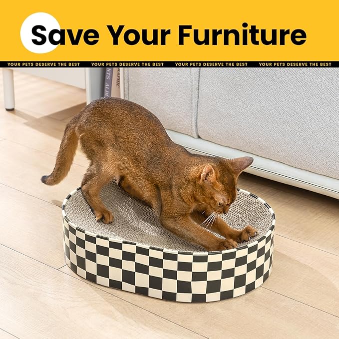 Conlun Cat Scratcher Cardboard,2 in 1 Oval Cat Scratch Pad Bowl for Indoor Kitty Grinding Claw,Round Kittens Scratching Board Corrugated Lounge Pet Beds&Furniture Protector for Sofas