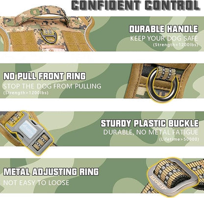 AUROTH Tactical Dog Harness for Large Dogs No Pull Adjustable Reflective K9 Working Training Easy Control Pet Vest Military Service Harnesses Woodland Camo L