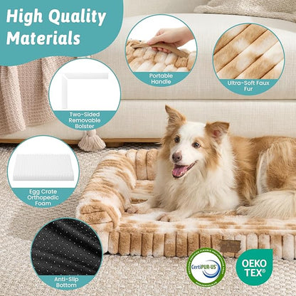 Cute Dog Bed, Faux Rabbit Fur Orthopedic Foam Dog Bed with Sides, Removable Washable Cover & Waterproof Lining, Comfortable Pet Couch for Small Dogs, Tie-Dye Brown (30" L x 20" W x 6" Th)