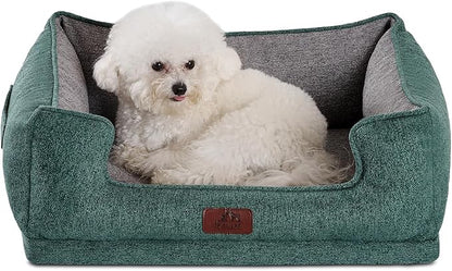 Hollypet Orthopedic Rectangle Dog Bed for Small Dogs, Supportive Egg-Crate Foam Pet Beds with Removable Washable Waterproof Cover and Non-Slip Bottom, Green, 23" L x 19" W x 8.5" Th