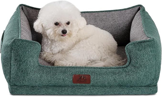 Hollypet Orthopedic Rectangle Dog Bed for Small Dogs, Supportive Egg-Crate Foam Pet Beds with Removable Washable Waterproof Cover and Non-Slip Bottom, Green, 23" L x 19" W x 8.5" Th