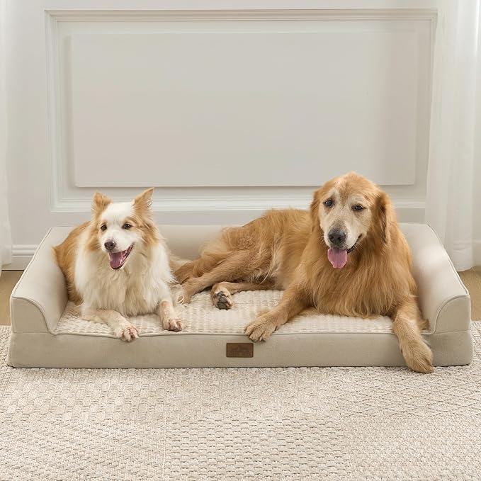 COZY KISS Orthopedic Dog Beds for Large Sized Dog, XL Bolster Pet Couch with Waterproof Lining, Egg Crate Foam Sofa for Pets Up to 100 lbs, U-Shaped, 44x32x7 inch, Beige