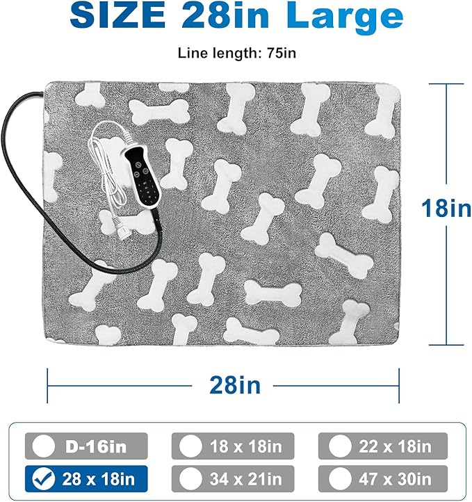 Quwzayail Dog Heating Pad for Dogs, Waterproof, 9 Gears and time Settings with Automatic Shut-Off，Wire Rope Wires Puppy, Soft Cover. (28.0" L x 18.0" W x 0.5" Th, Gray Pattern)