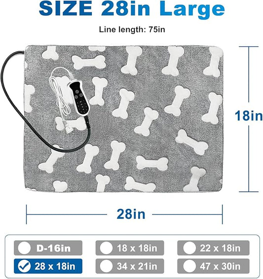 Quwzayail Dog Heating Pad for Dogs, Waterproof, 9 Gears and time Settings with Automatic Shut-Off，Wire Rope Wires Puppy, Soft Cover. (28.0" L x 18.0" W x 0.5" Th, Gray Pattern)