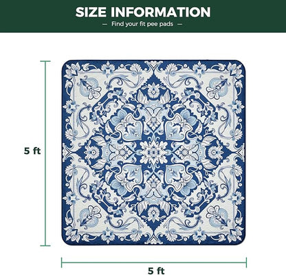 FXW Washable Pee Pads for Dogs, Puppy Pads with Super Absorbent, Specifically Designed for Rollick/Homeplus 24inch 8 Panels Dog Playpen, 63" Square, Mandala Blue, 1 Pack