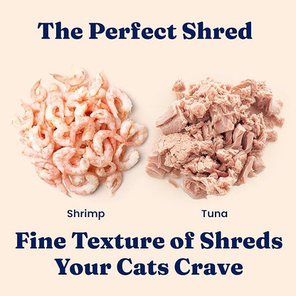 Solid Gold Wet Cat Food Shreds in Gravy - Healthy Canned Cat Food Made w/Real Tuna, Shrimp, Vitamins, Minerals & Taurine - Grain Free & Gluten Free Canned Meals for Cats & Kittens - 24ct/3oz Can