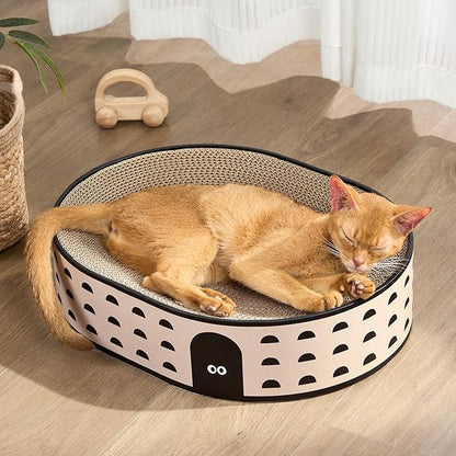 Conlun Oval Cat Scratcher Bed, 2-in-1 Cat Scratching Board, Natural Corrugated Cardboard Scratch Pad Lounge, Sealed Base Traps Debris,No Assembly Kitty Furniture,Stylish Colors Blends Any Home Decor