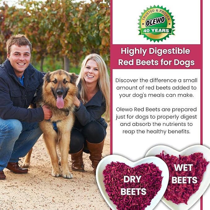 Olewo Original Red Beets for Dogs – Natural Skin & Coat Dog Food Topper, Anti Itch, Dehydrated Vegetables, Whole Food Supplements & Vitamins, Fiber for Dogs, 5.5 lbs