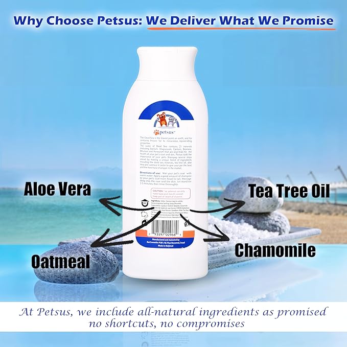 Petsus Oatmeal Dog & Cat Shampoo and Conditioner – Hypoallergenic Wash for Sensitive & Itchy Skin – Natural Detangler and Deshedding Formula with Aloe Vera & Tea Tree Oil – 15 fl oz