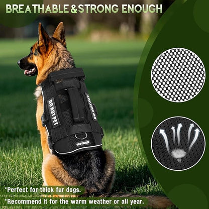WINSEE Mesh Dog Harness with 10 Pet Patches for Medium Service Dog in Training, Breathable Tactical Molle Vest with Double Handle, Reflective Military Pet Vest for Walking Hiking
