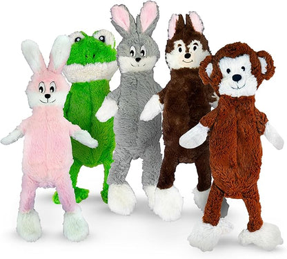 FGA MARKETPLACE Bundle of 5 Flat NO Stuffing NO Squeak Plush Dog Toys, Funny Style Will Entertain Your Pet for Hours, Recommended for Small and Medium Dog 21 INCH Long