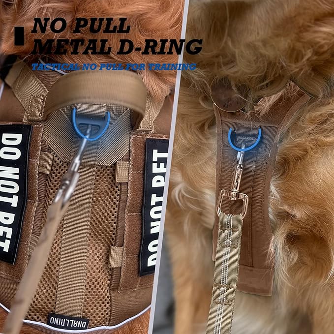 Tactical Dog Harness for Large and XL Breeds, Air Dog Vest No Pull with Reflective Do Not Pet Patches, Breathable Dog Molle Vests for Training Walking Hunting Brown