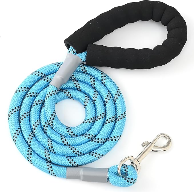Mile High Life Reflective Dog Leash, with Comfortable Padded Handle, Blue Nylon Rope Leash with Steel Tips, Heavy Duty 4 Feet Pet Leashes (Blue,72 Inches)