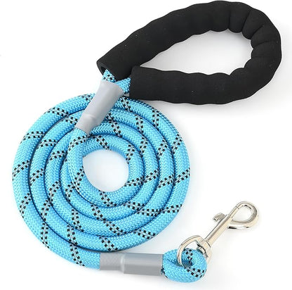 Mile High Life Reflective Dog Leash, with Comfortable Padded Handle, Blue Nylon Rope Leash with Steel Tips, Heavy Duty 4 Feet Pet Leashes (Blue,72 Inches)