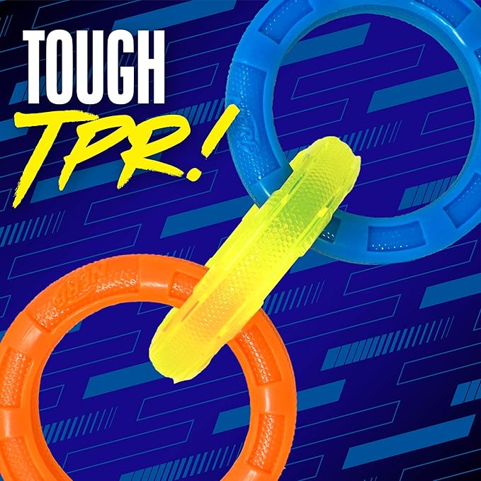 Nerf Dog 11.5in 3-Ring TPR Tug - Blue, Green & Orange