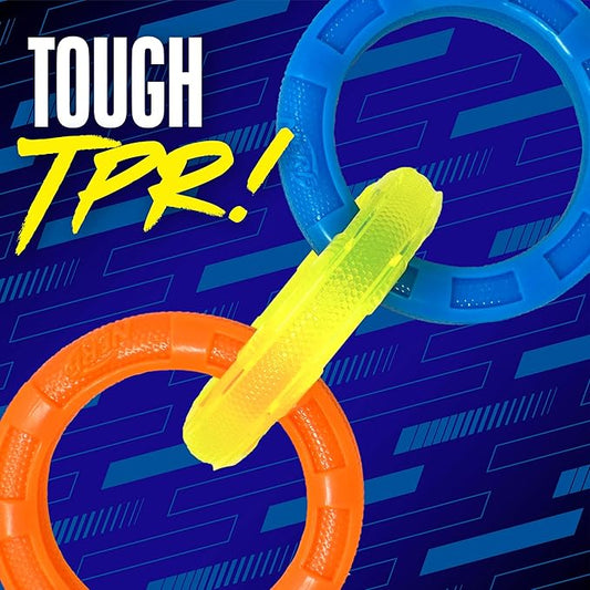 Nerf Dog 11.5in 3-Ring TPR Tug - Blue, Green & Orange