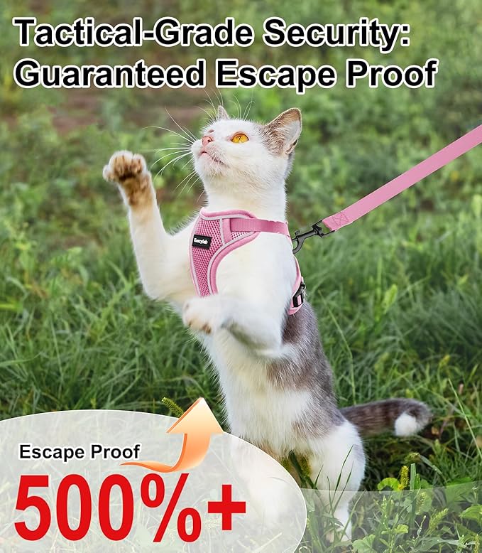 Cat Harness and Leash for Walking Escape Proof Soft Adjustable Cat Leash Breathable Comfortable Vest Easy to Wear Kitten Harness for Outdoor Travel Pink XS A